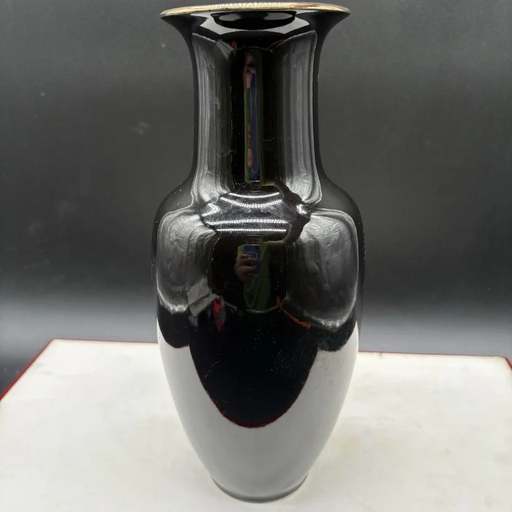 Peacock Vase Black 10.5